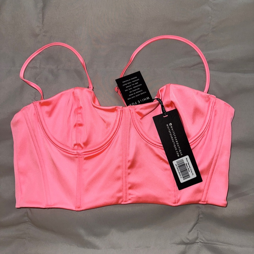 White Fox Boutique neon pink satin crop top